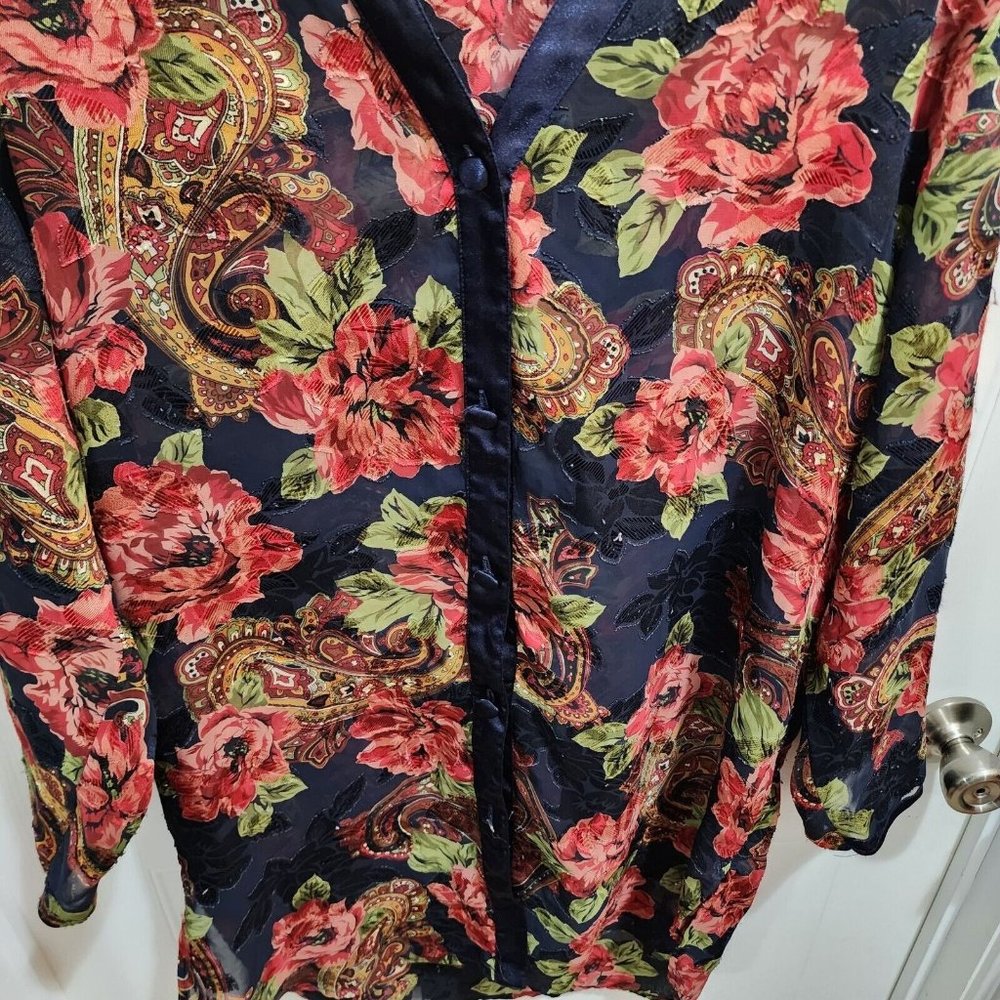 Vintage Victoria's Secret Gold Label Floral Button Up Night Shirt Semi Sheer P/S - Picture 4 of 9